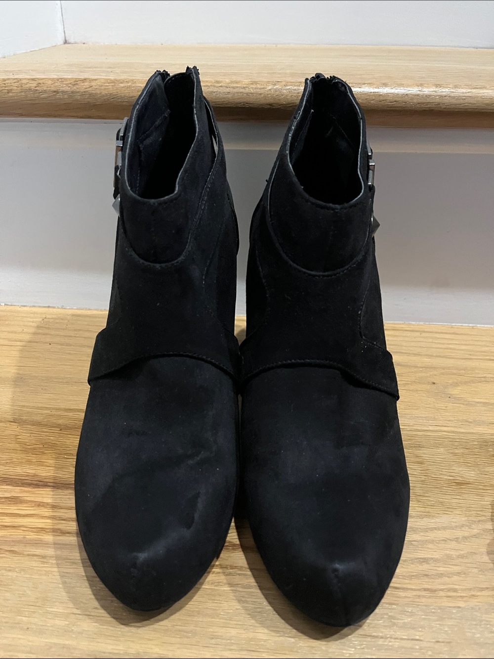 Guess Black Suede Pointed Ankle Booties with Side Buckle